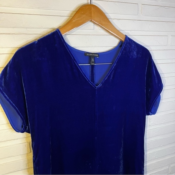 Eileen Fisher Blue Velvet Silk Blend V-Neck Top, Women’s Size Extra Small - Picture 3 of 6